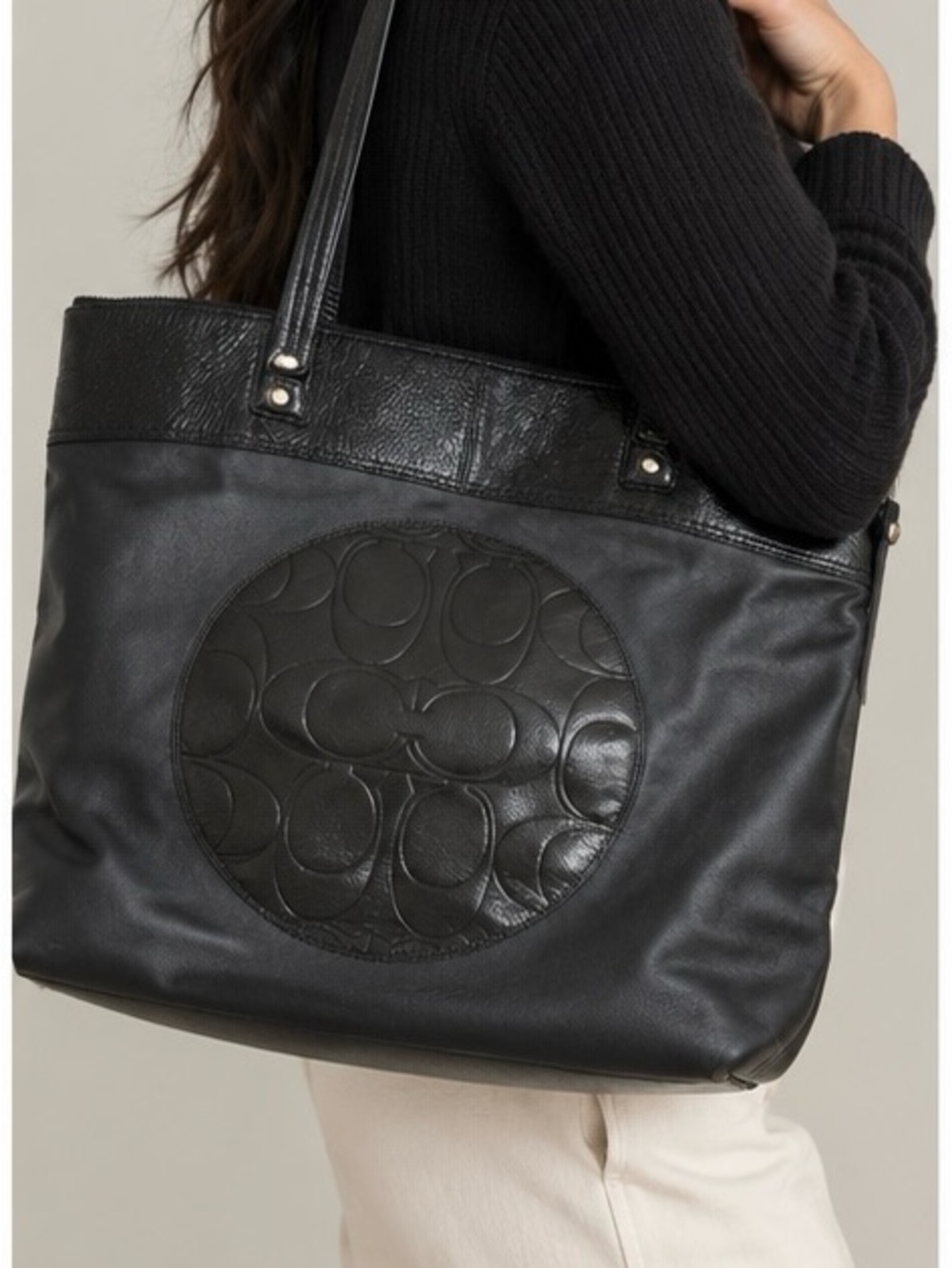 Coach Laura Large Leather Black Tote F18336
